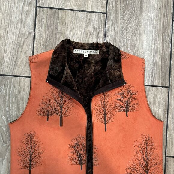 Robert Kitchen Womens Reversible Zip Vest Medium Layering Orange Tree Suede - Picture 2 of 9
